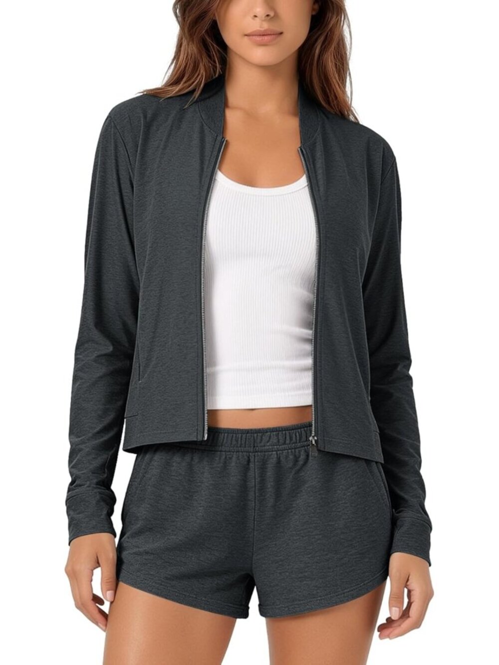 Ultra Soft Full Zip Track Jacket, UPF 50+ Athletic Top with Pockets, Performance